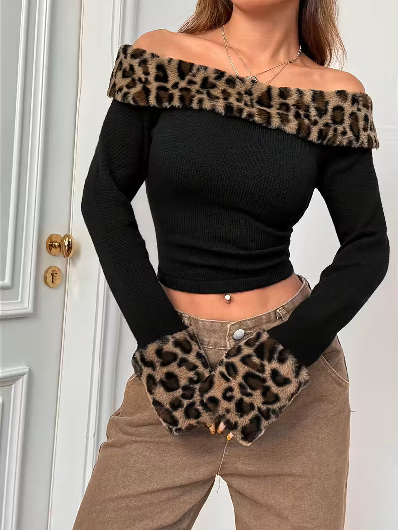 Retro Off-the-Shoulder Leopard Print Short Top