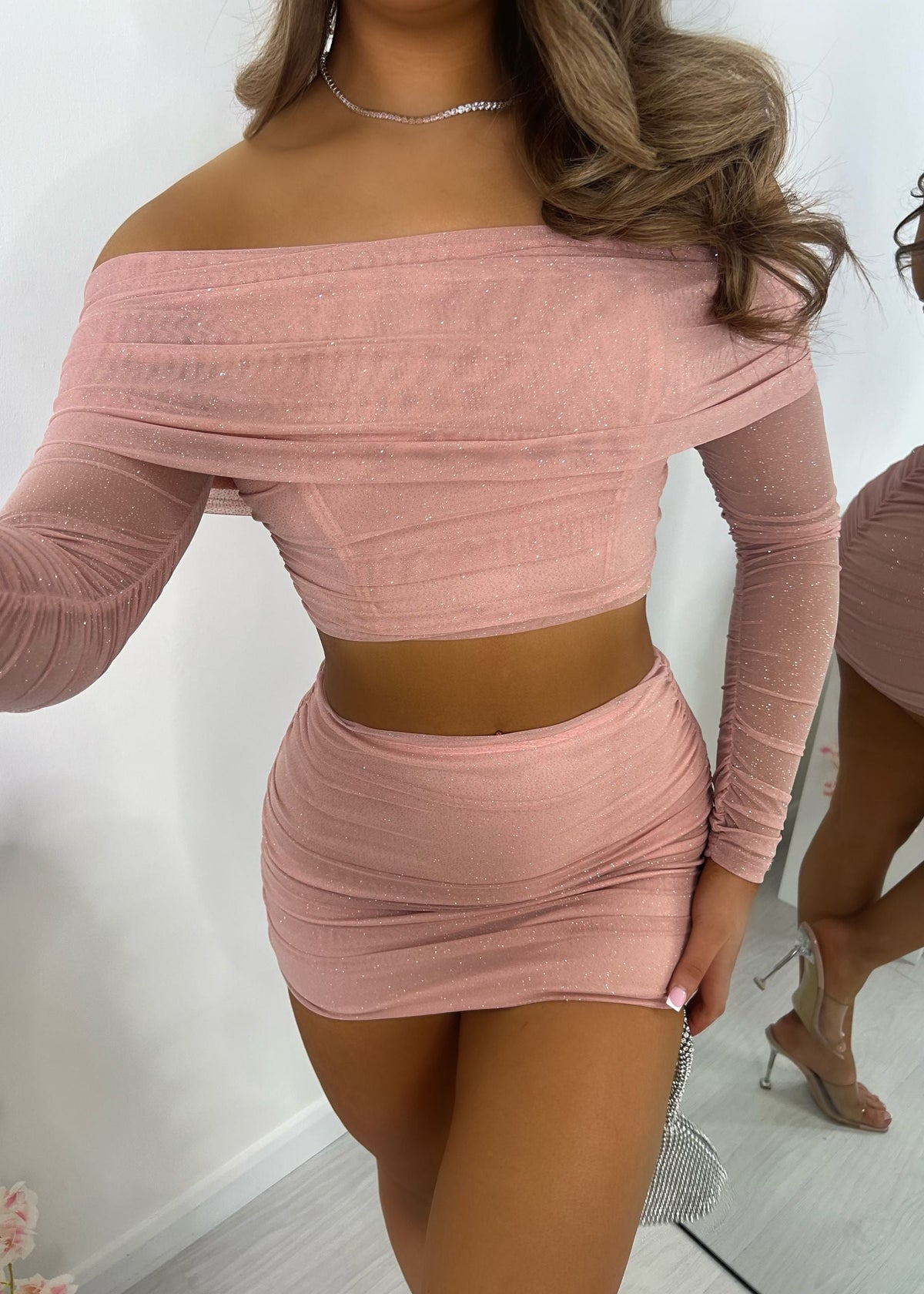 Cute Thing Glitter Bardot Two Piece - Pink