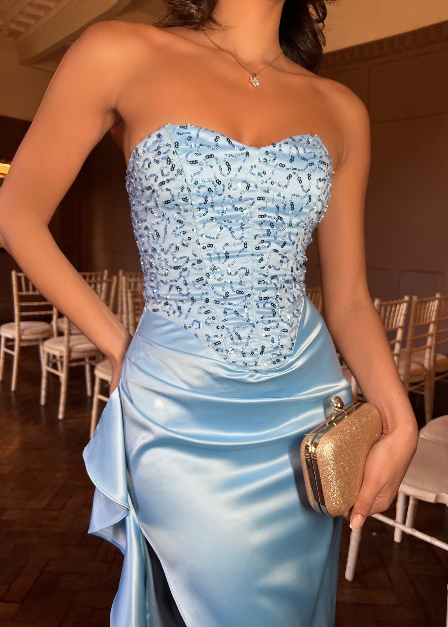 Enchanted Glow Embellished Maxi Dress - Blue