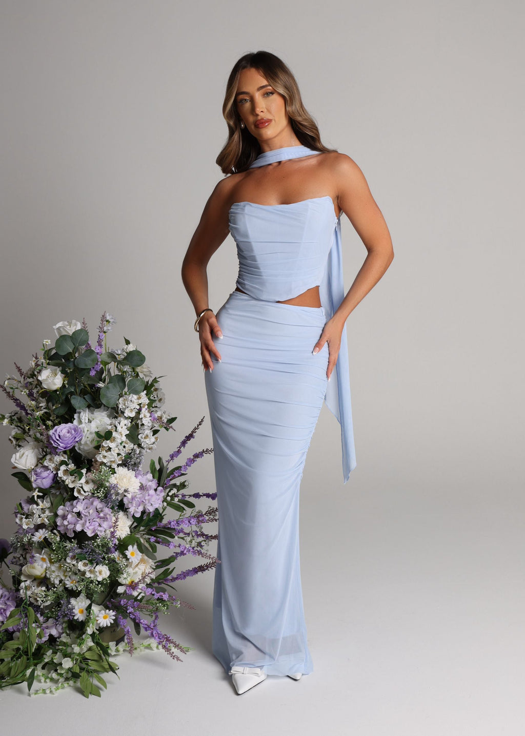 Finding My Power Two Piece with Neck Scarf - Blue