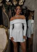 Glimmering Dream Bardot Structured Mini Dress - White Sparkle