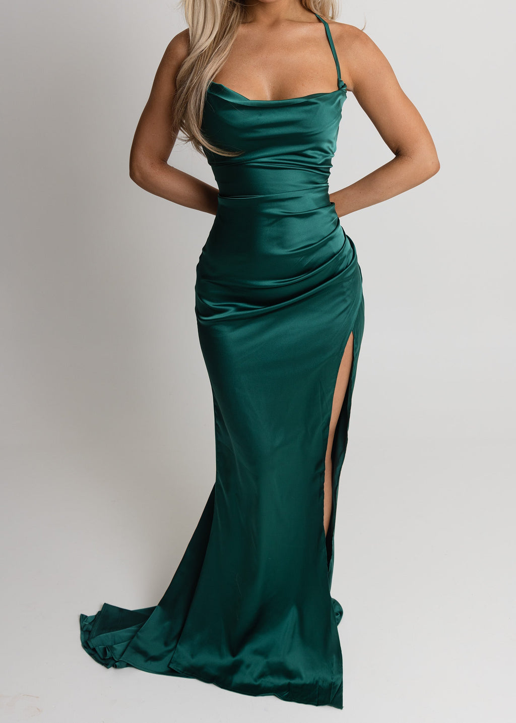 Worth Waiting For Cross Back Gown - Emerald Green