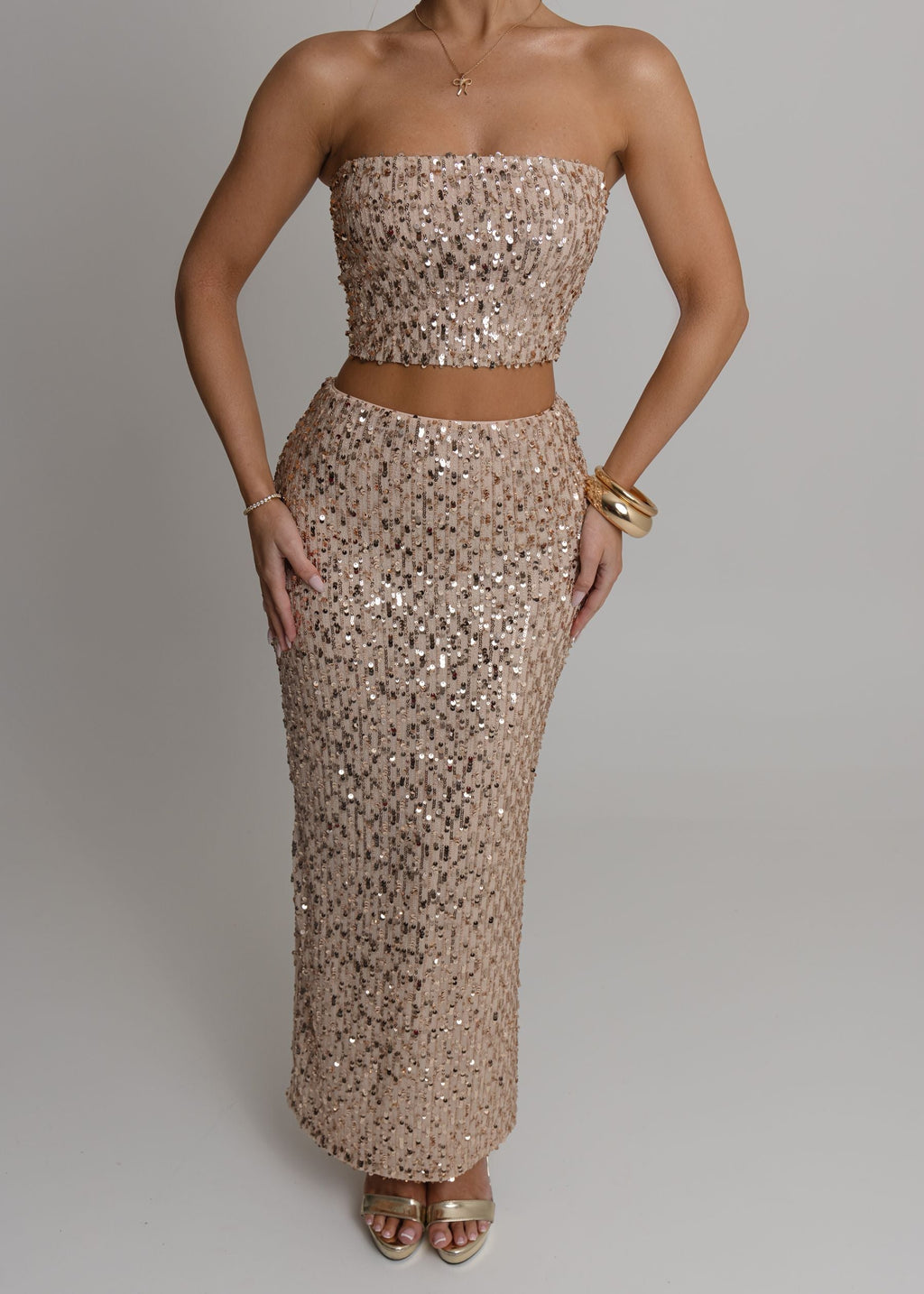 Lost Thoughts Sequin Two Piece - Rose Gold