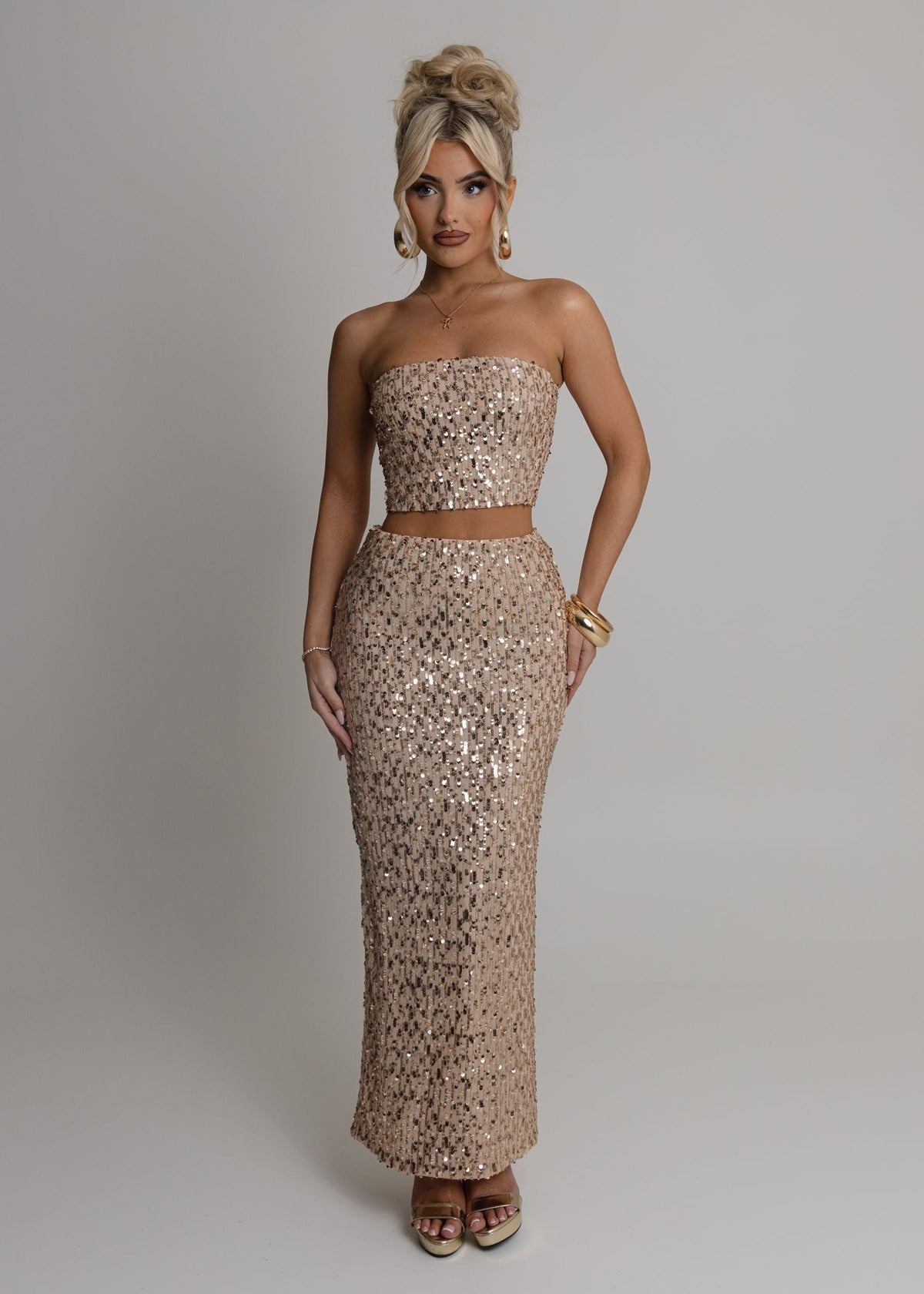 Lost Thoughts Sequin Two Piece - Rose Gold