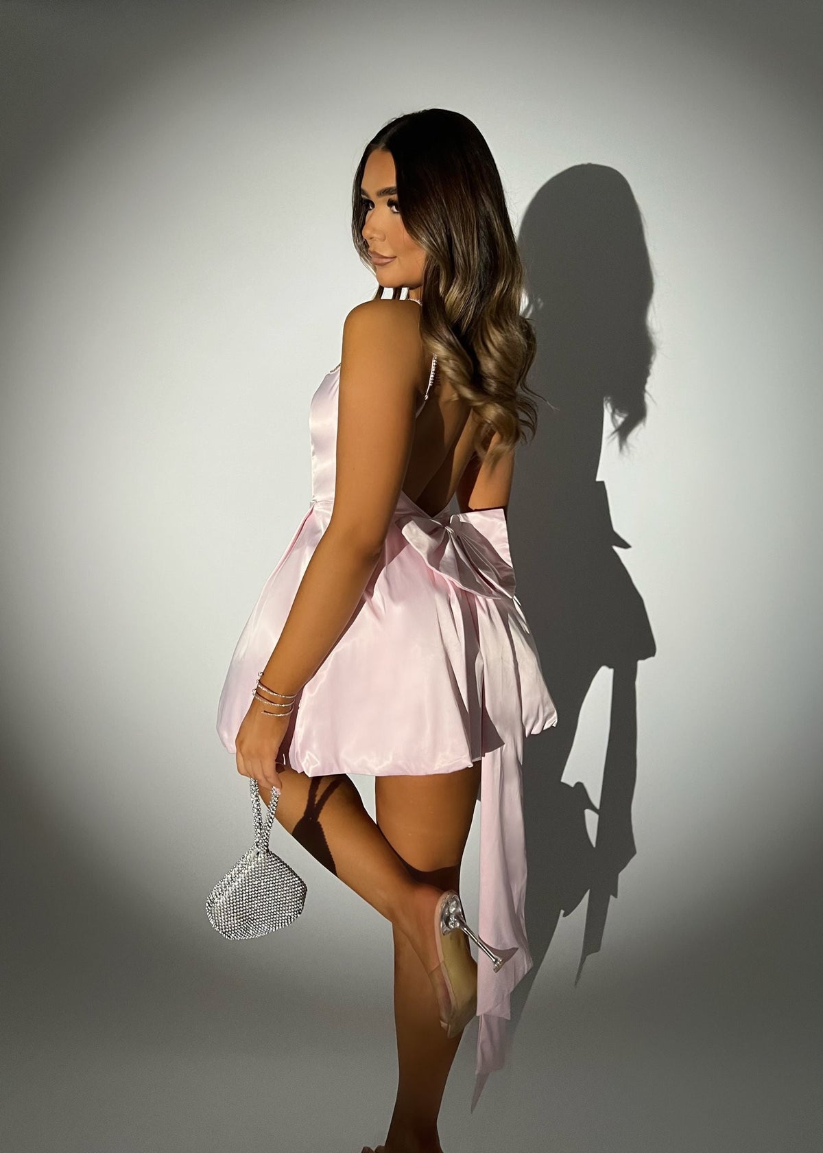 Princess Dreams Bow Mini Dress - Baby Pink