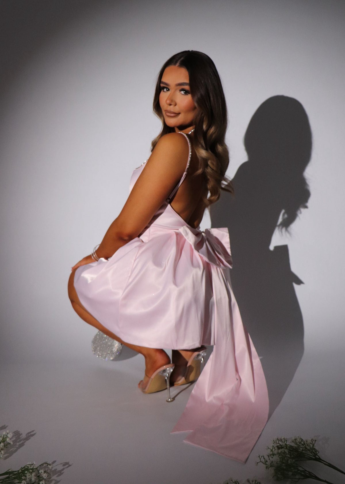 Princess Dreams Bow Mini Dress - Baby Pink