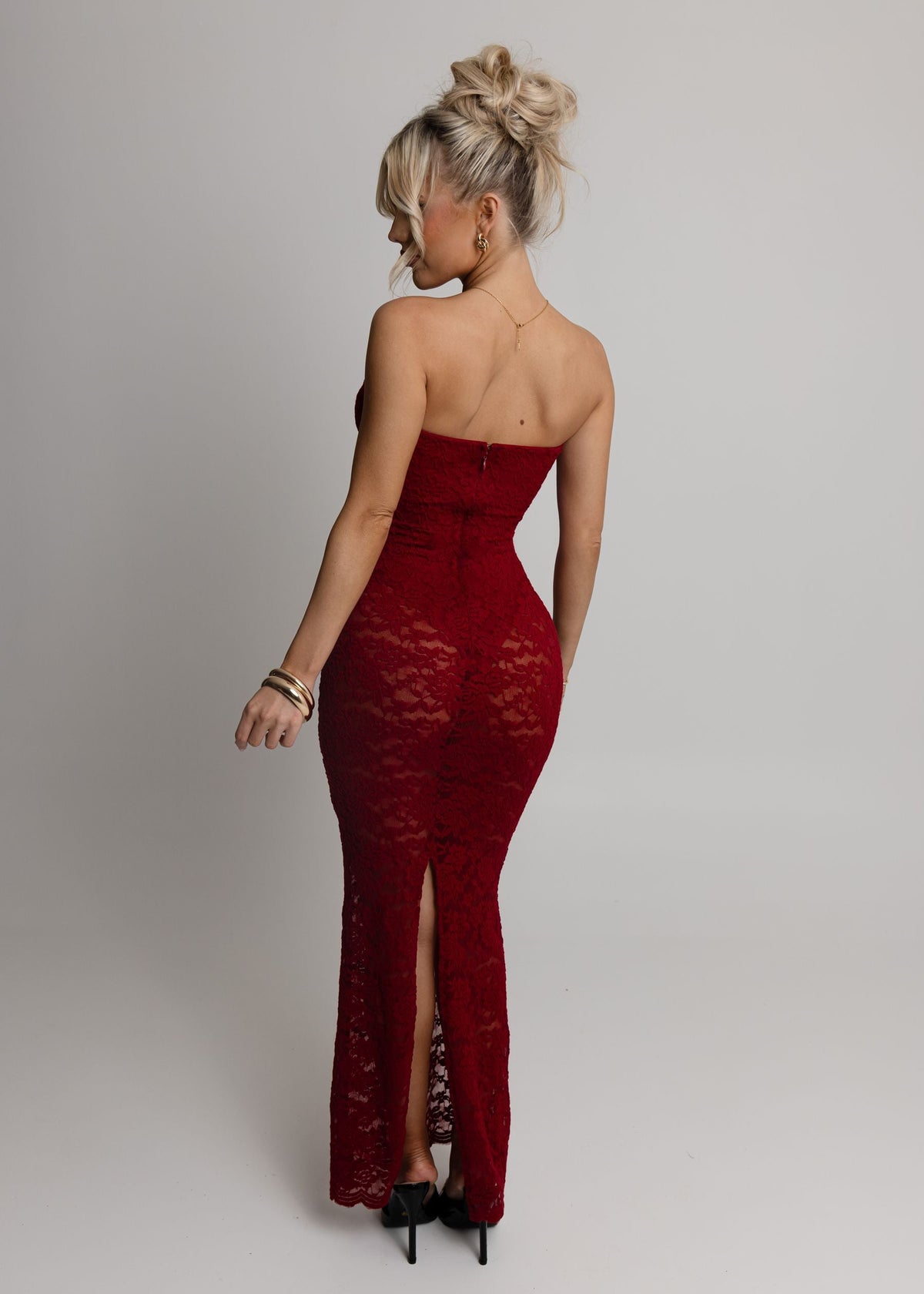 Rumour Has It Sheer Lace Maxi Dress - Wine
