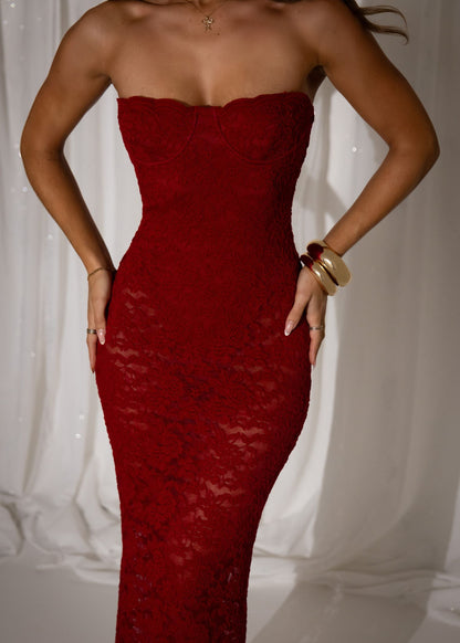 Rumour Has It Sheer Lace Maxi Dress - Wine