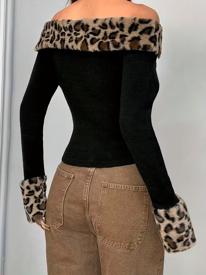 Retro Off-the-Shoulder Leopard Print Short Top