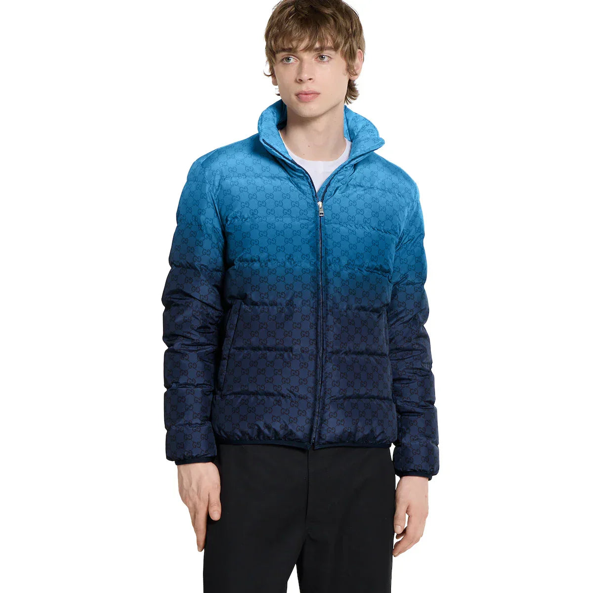 Printed technical poplin zip jacket