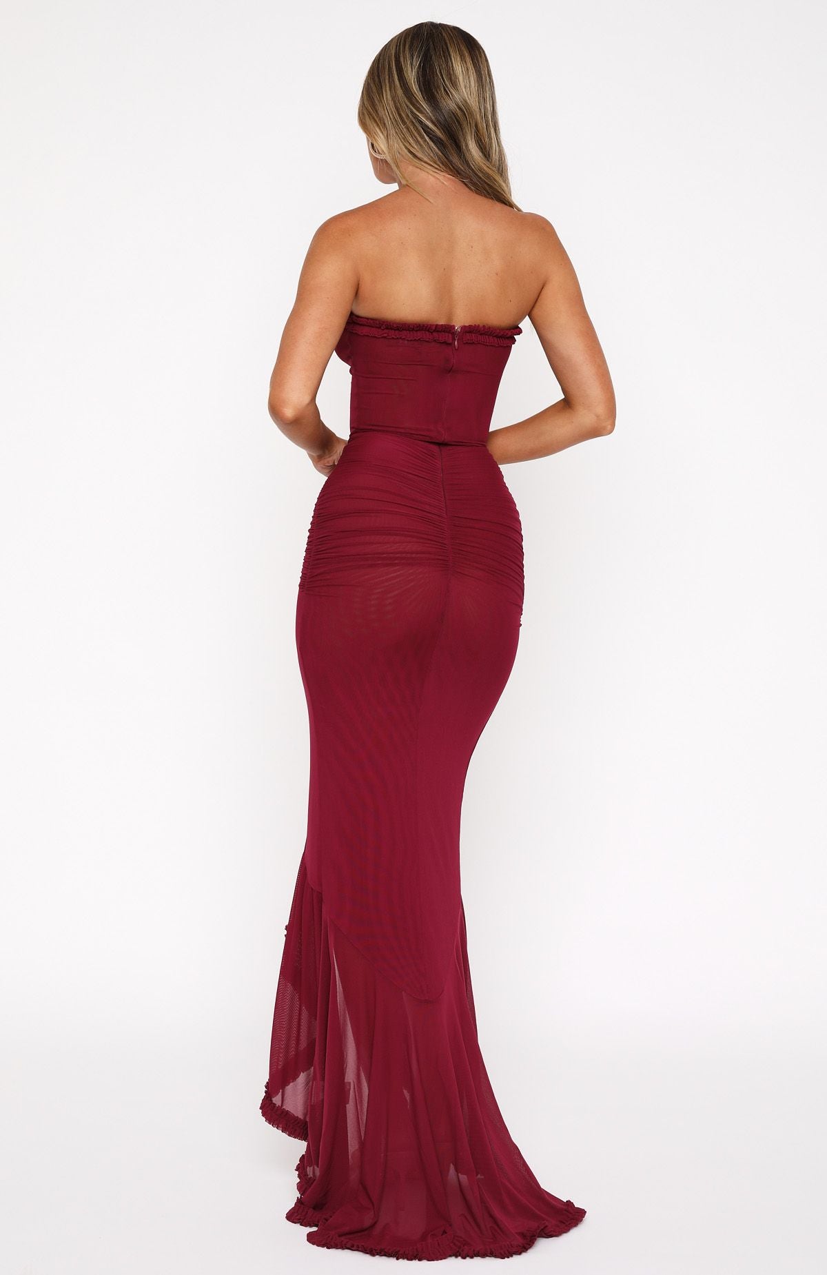 Still Got It Mesh Maxi Dress Dark Burgundy