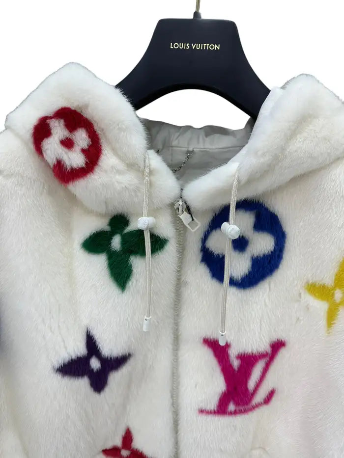 LV Mink Fur Coat x Virgil Abloh White And Multicolor Fur