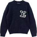 LV  Navy Intarsia LOGO Wool Crewneck Sweater