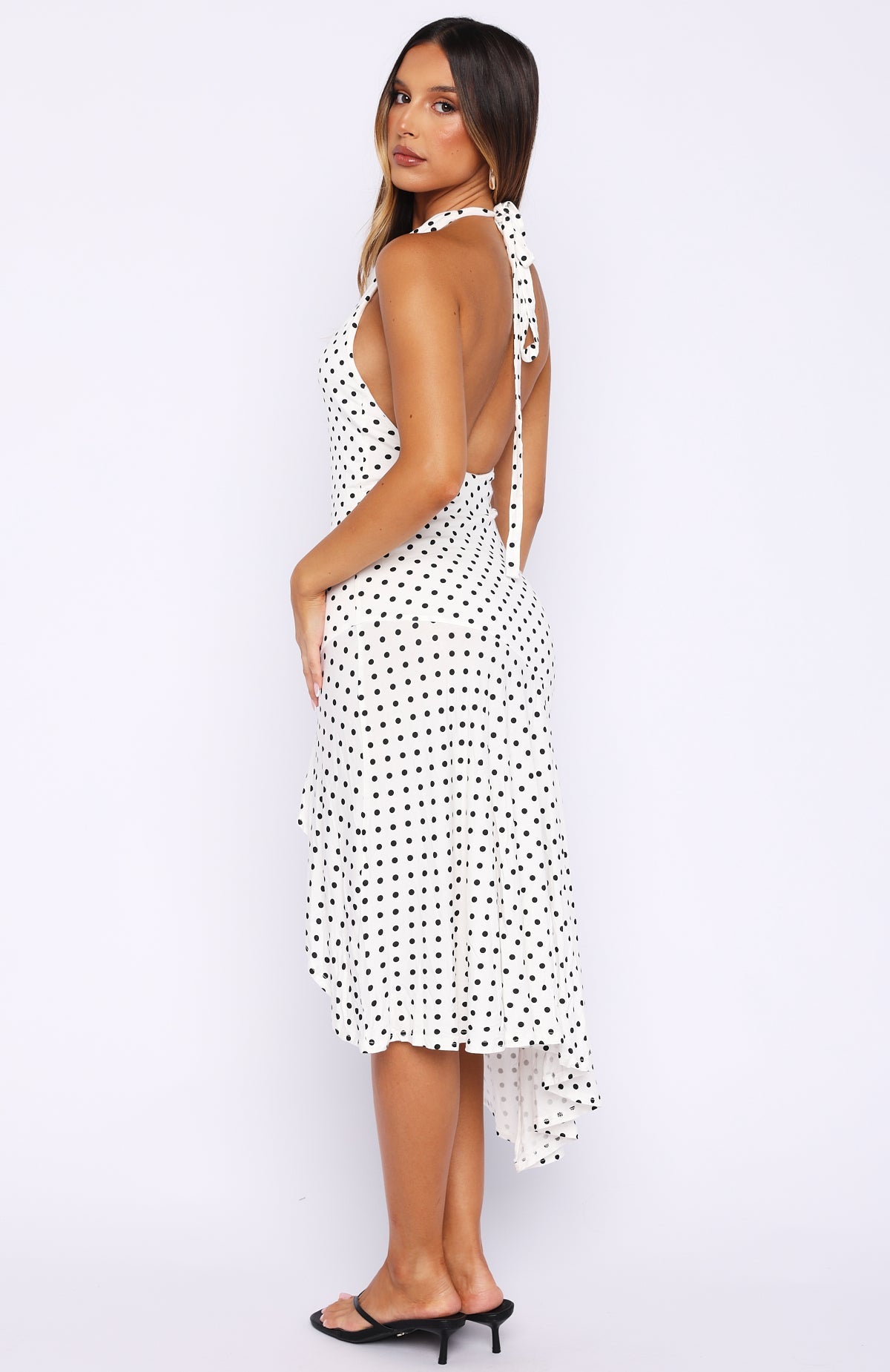 Blushing Nights Midi Dress Cream/Black Polka Dot