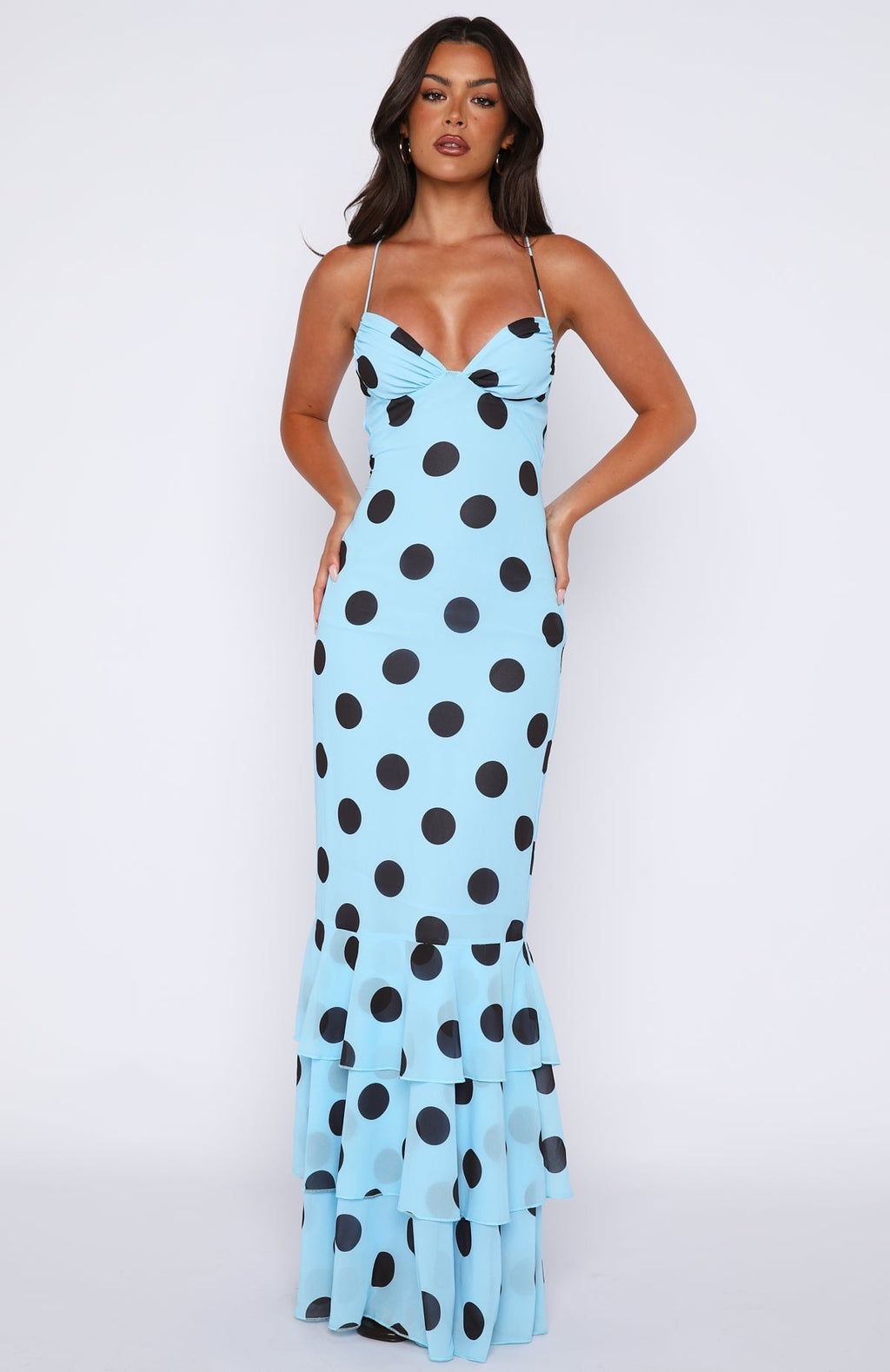 Power Ballad Maxi Dress Baby Blue/Choc Polka Dot
